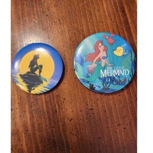 Set of 2 1989 Disney "The Little‎ Mermaid" Movie Promo Pinback Buttons NWOT